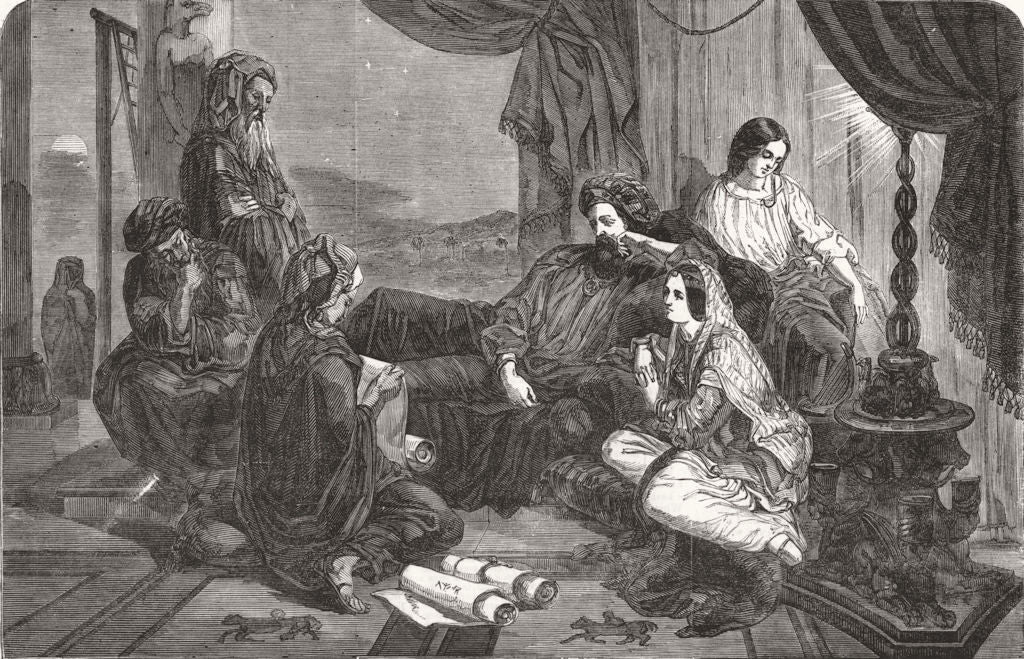 KINGS. Chronicles read to ashsuerus King 1851 old antique print picture
